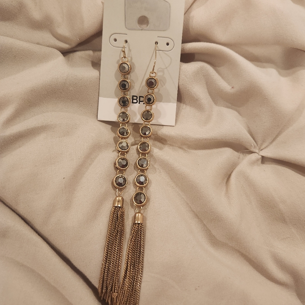 Very Long Dangle Gold Stone Colored BP Earrings